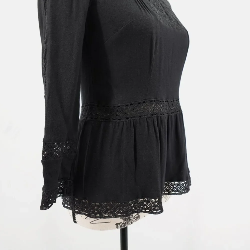 J Crew Point Sur Top Womens 00 Black Peplum Lace Crochet Victorian Wimsigoth‎